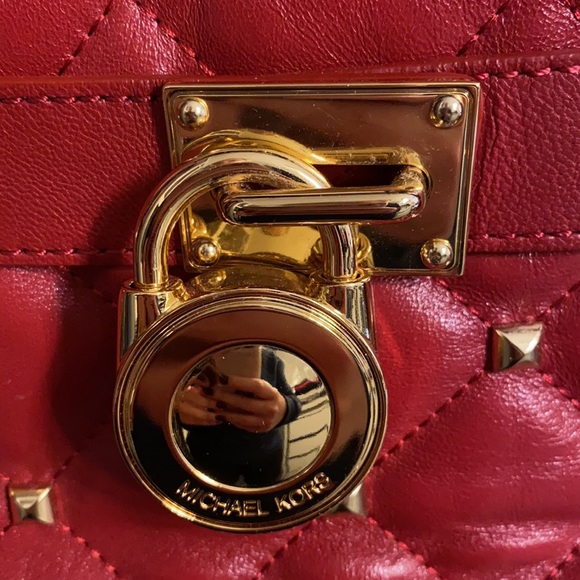 Michael Kors Tote Double Strap Shoulder Handbag Bright Red with Gold Hardware - Picture 3 of 7